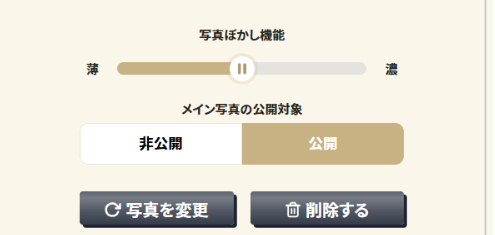 ヒールメイトの写真ぼかし設定画面